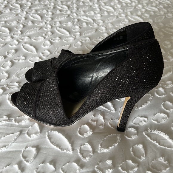 Ann Marino Asymmetrical Black Glitter Heels - Picture 3 of 6